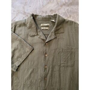 Batik Bay Shirt Mens XL Sage 100% Silk Palm Tree Hawaiian Tropical Button Up